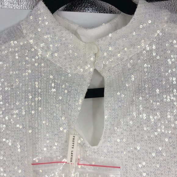 Pretty Lavish white sequined long sleeve mini Dress US 8 Balloon Sleeve - Picture 5 of 9